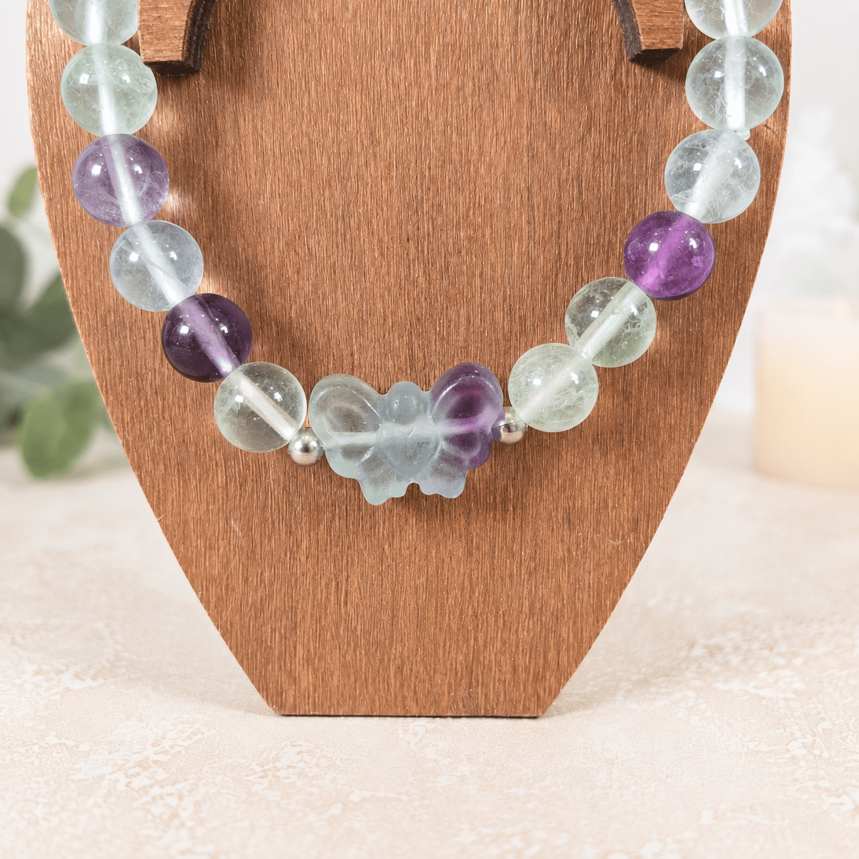 8mm Fluorite Butterfly Charm Gemstone Bracelet