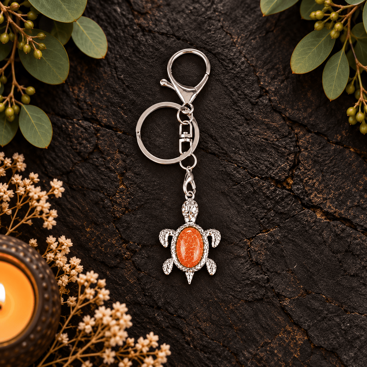 Goldstone Turtle Gemstone Keyring