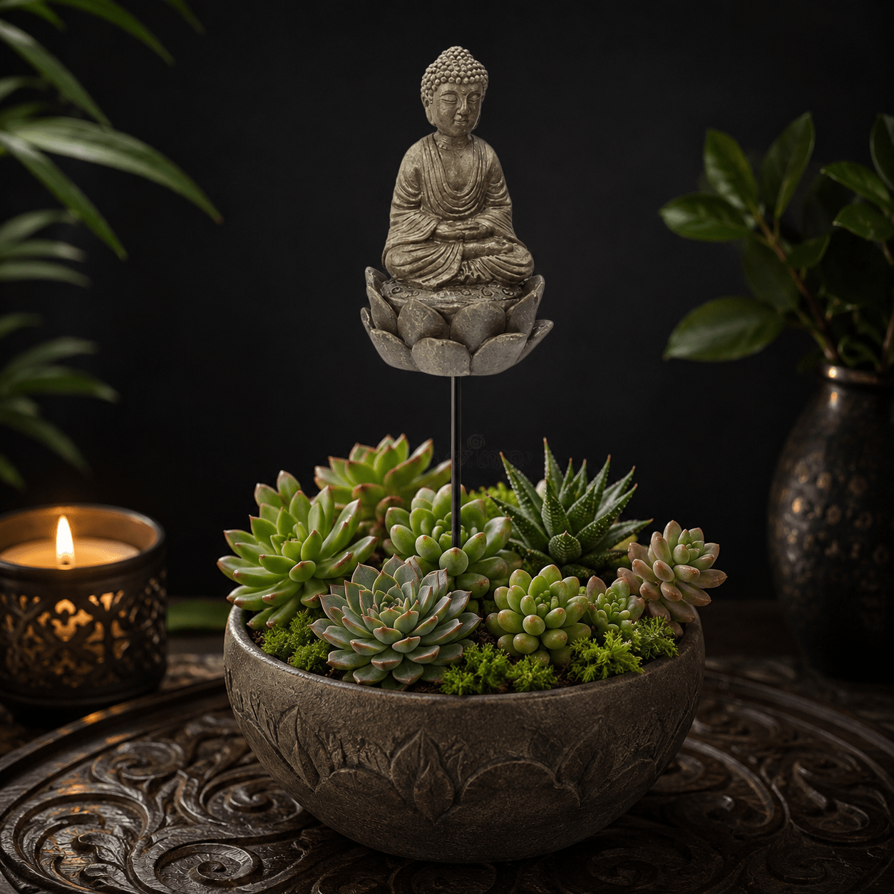10cm Meditating Buddha on Lotus Garden Stake
