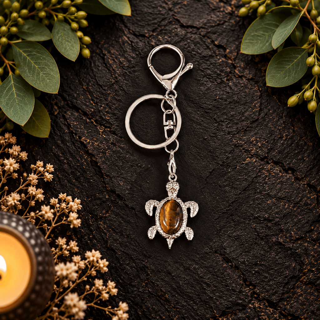 Tiger Eye Turtle Gemstone Keyring