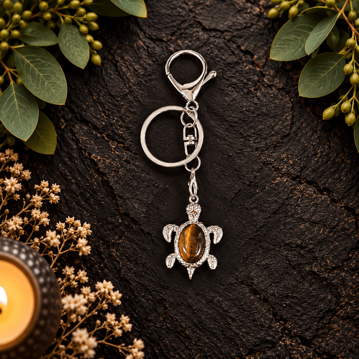 Tiger Eye Turtle Gemstone Keyring