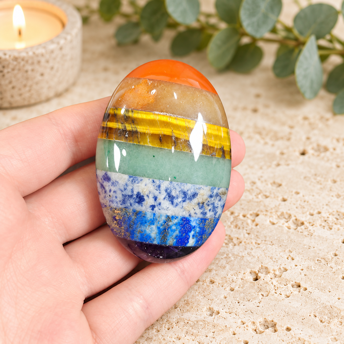 6cm Chakra Gemstone Palm Stone