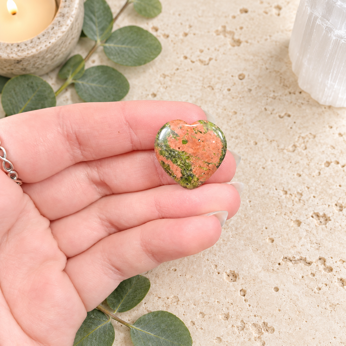 Unakite 2cm Gemstone Heart