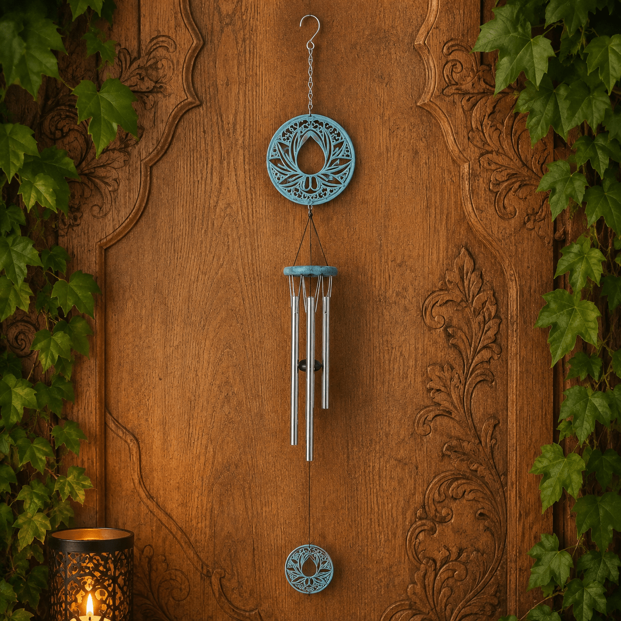 91cm Turquoise Lotus Metal Windchime