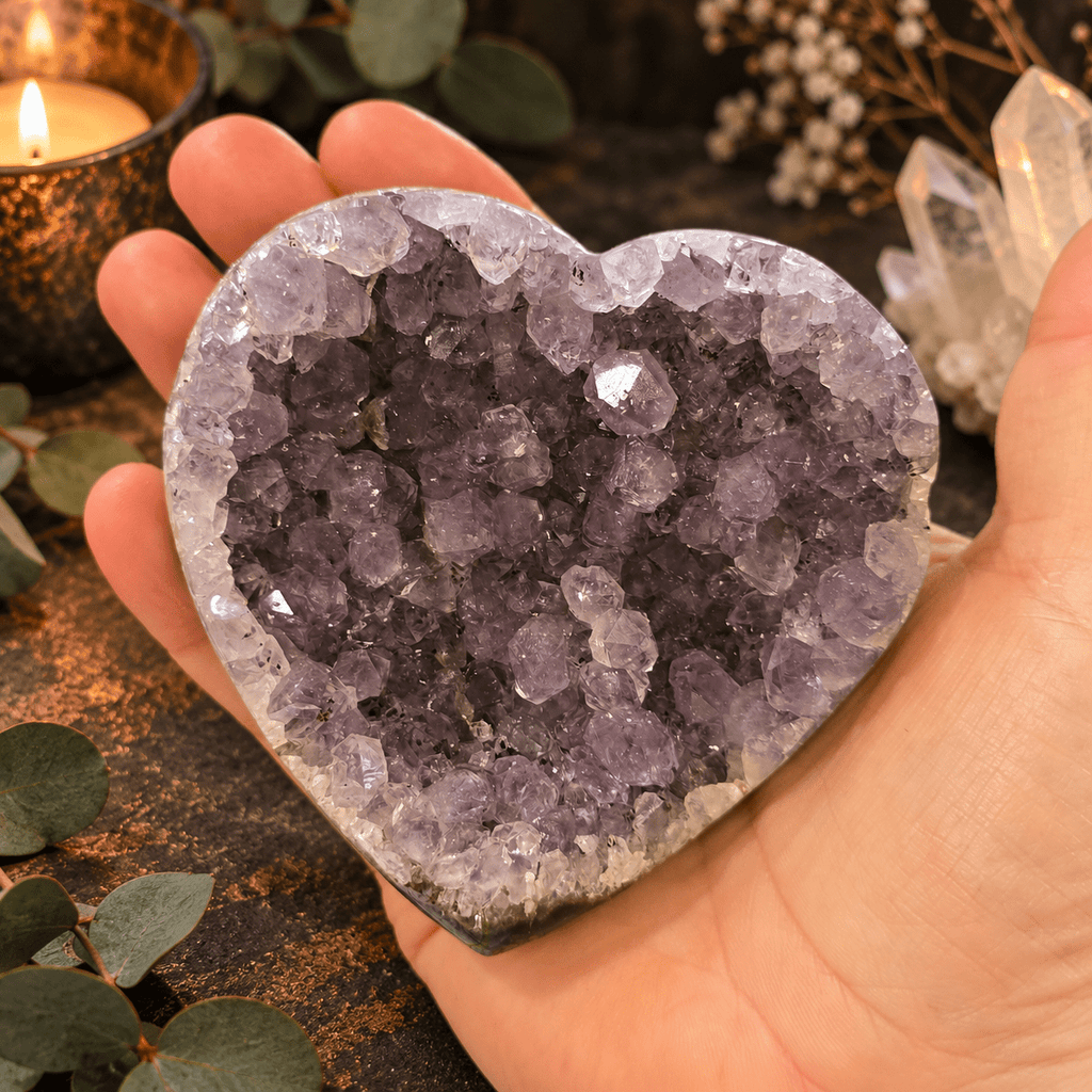 411g Amethyst Cluster Heart with Polished Sides