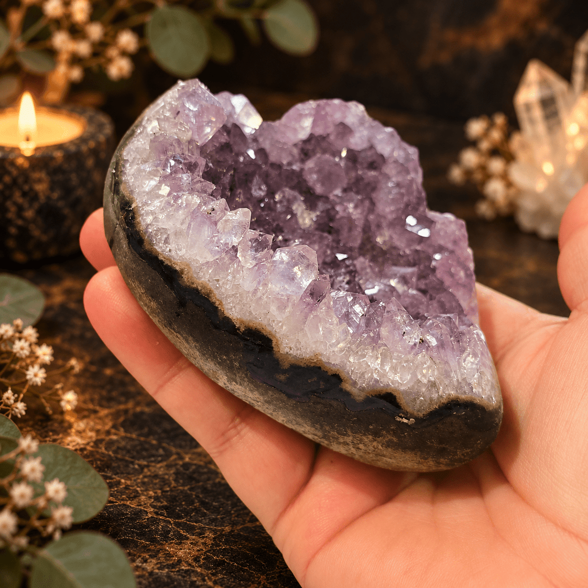 411g Amethyst Cluster Heart with Polished Sides