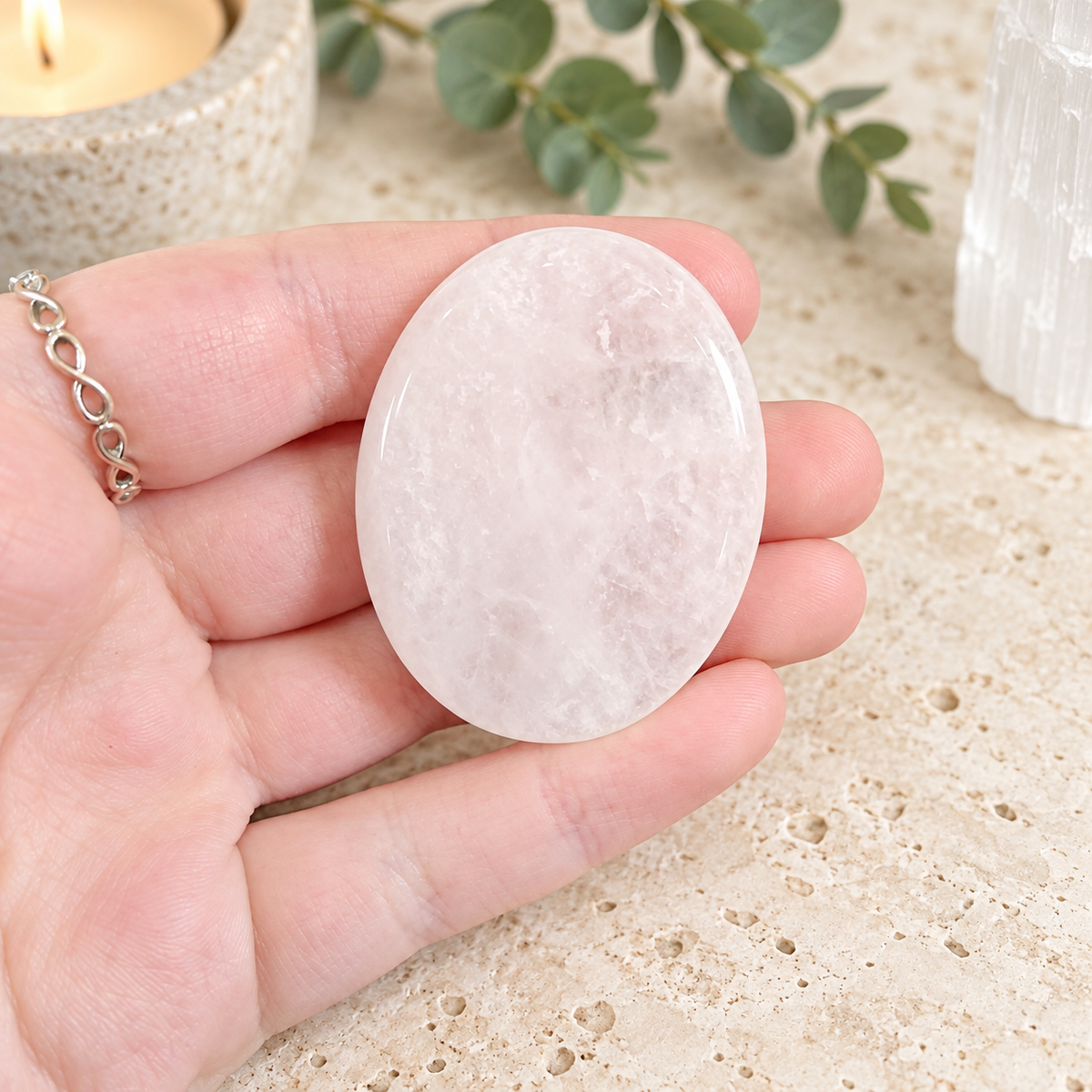 Clear Quartz Oval Shape Worry Stone (Thumb Stone)