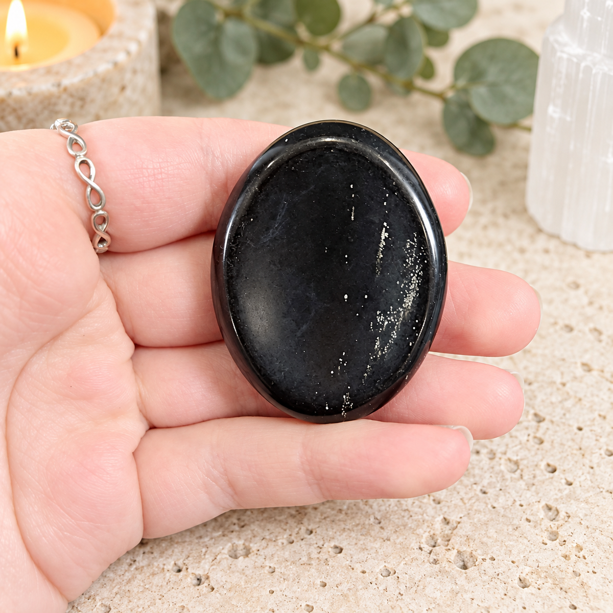 Black Obsidian Oval Shape Worry Stone (Thumb Stone)