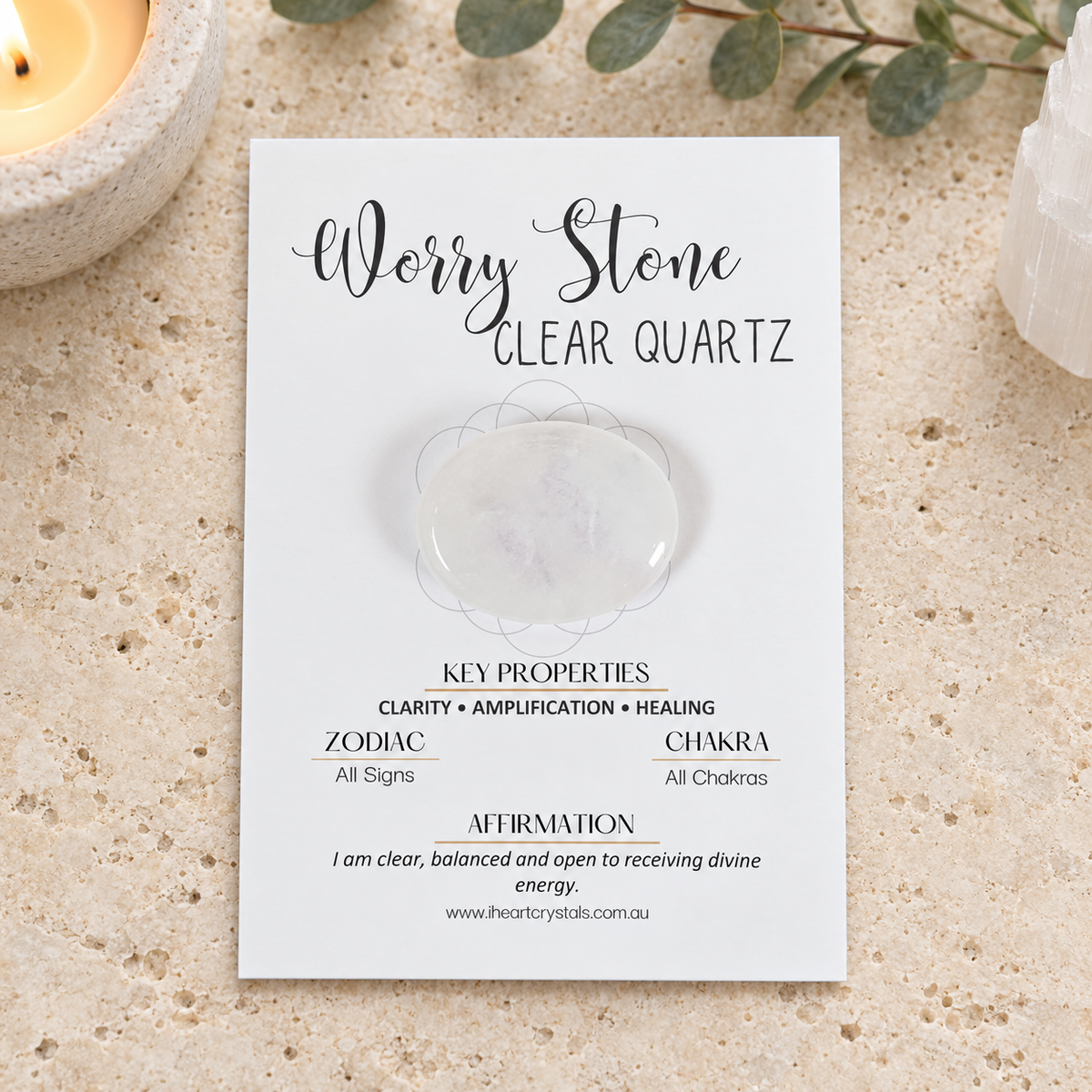 Clear Quartz Oval Shape Worry Stone (Thumb Stone)