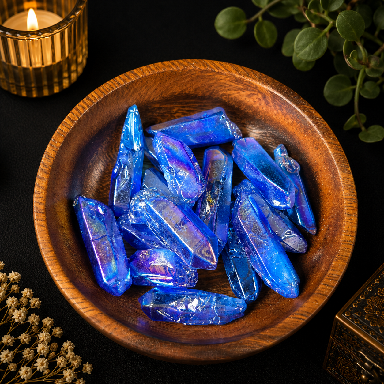 100g Aura Coated Quartz Pieces - Blue