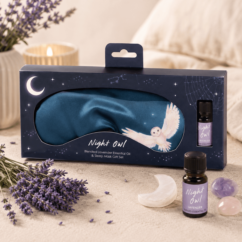 Night Owl Sleep Mask and Lavender Essential Oil Gift Set