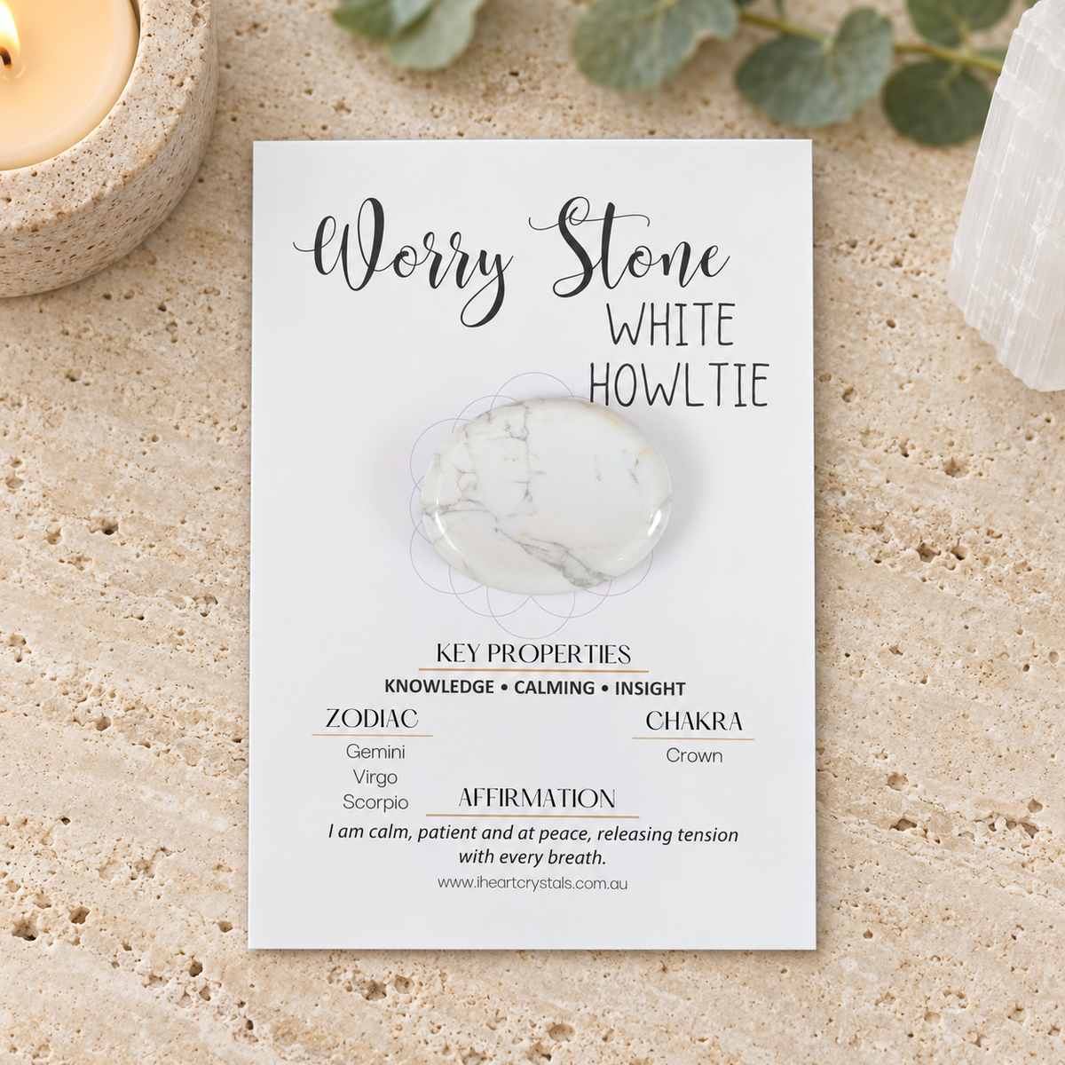White Howlite Oval Shape Worry Stone (Thumb Stone)