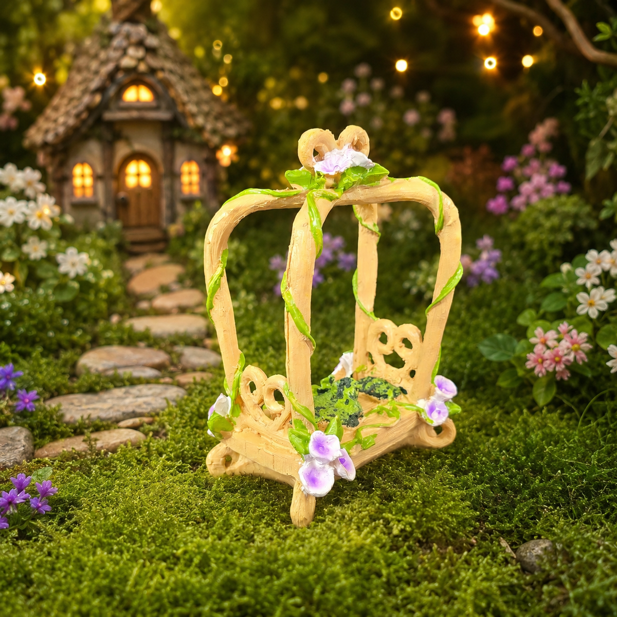 15cm Fairy Garden Bed with Purple Flowers