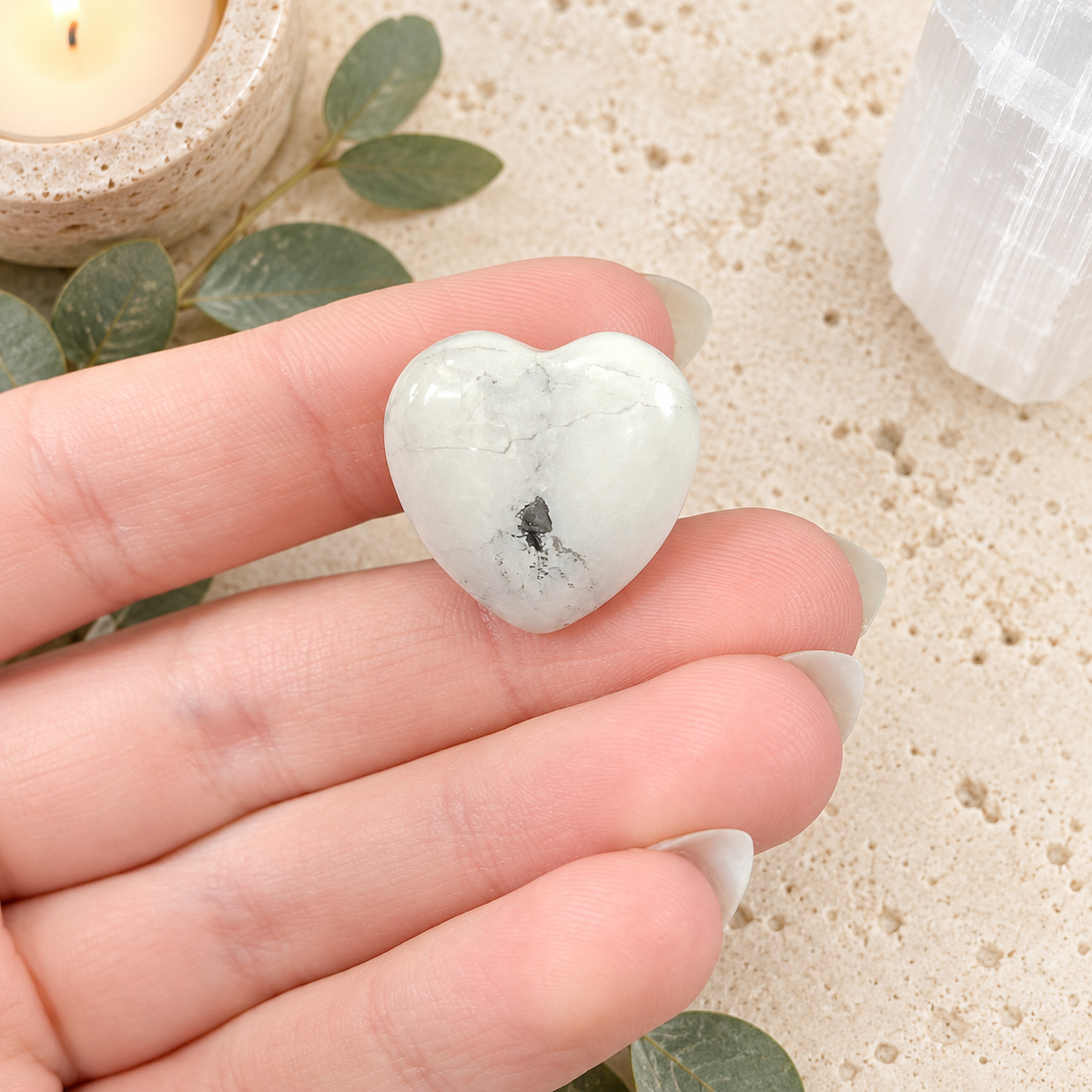 White Howlite 2cm Gemstone Heart