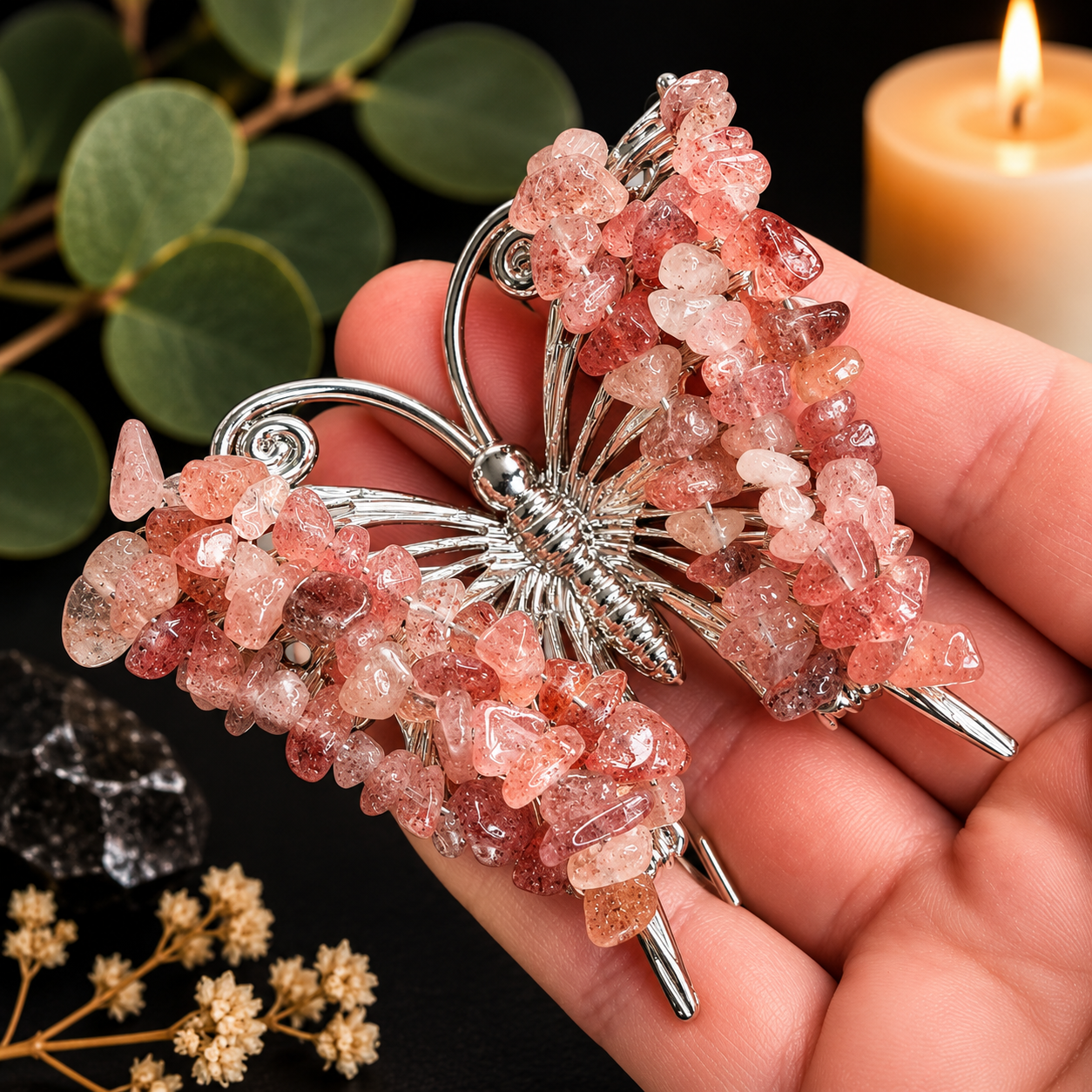 Gemstone Butterfly - Strawberry Quartz