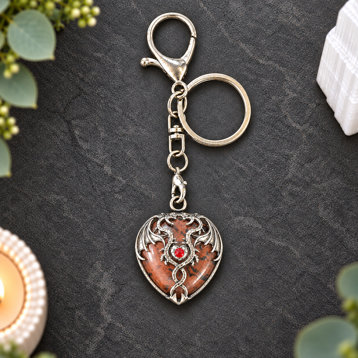 Mahogany Obsidian Dragon Heart Keyring