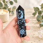 115g Light Blue Celestial Print Black Obsidian Tower