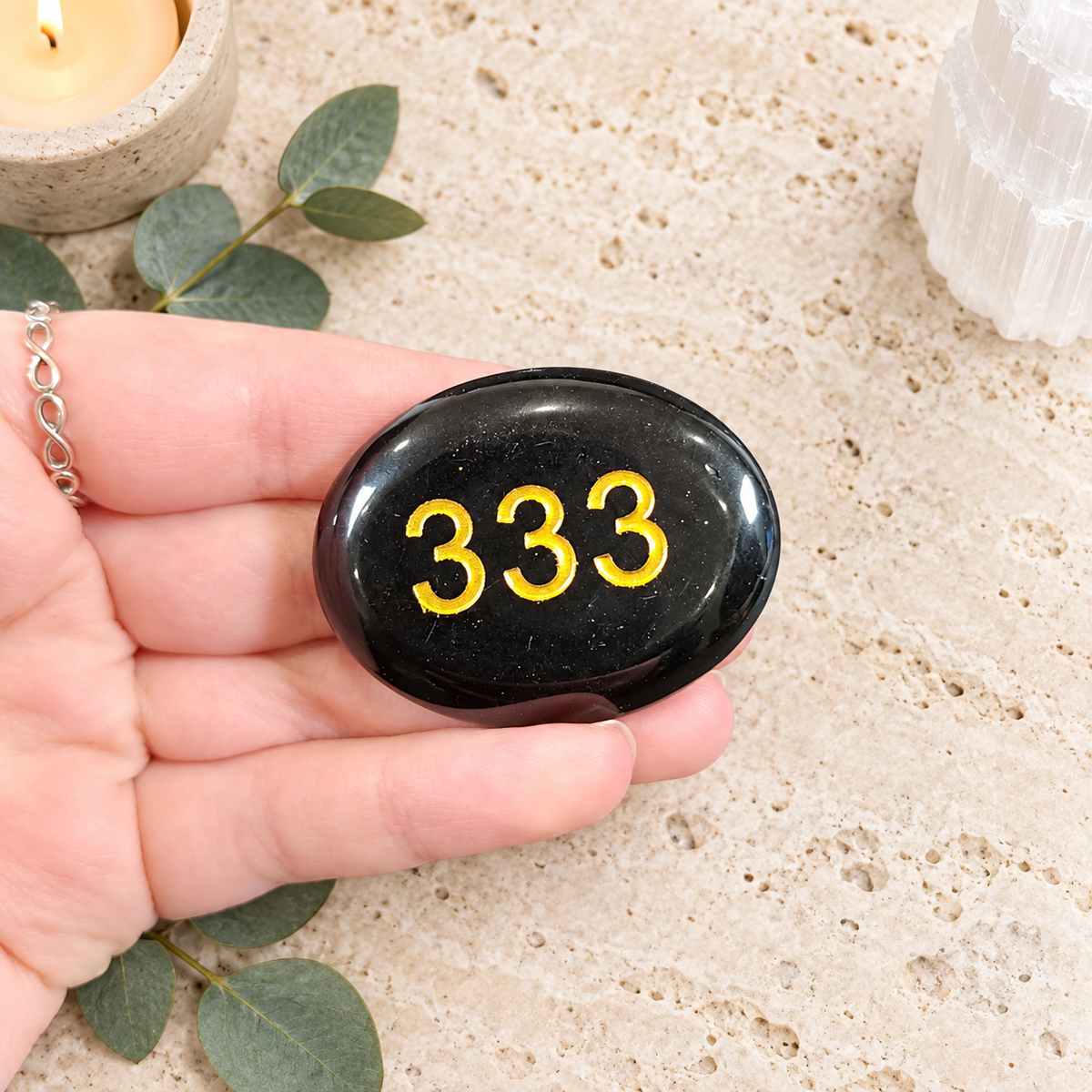 333 Obsidian Angel Number Palm - Protection from the Universe