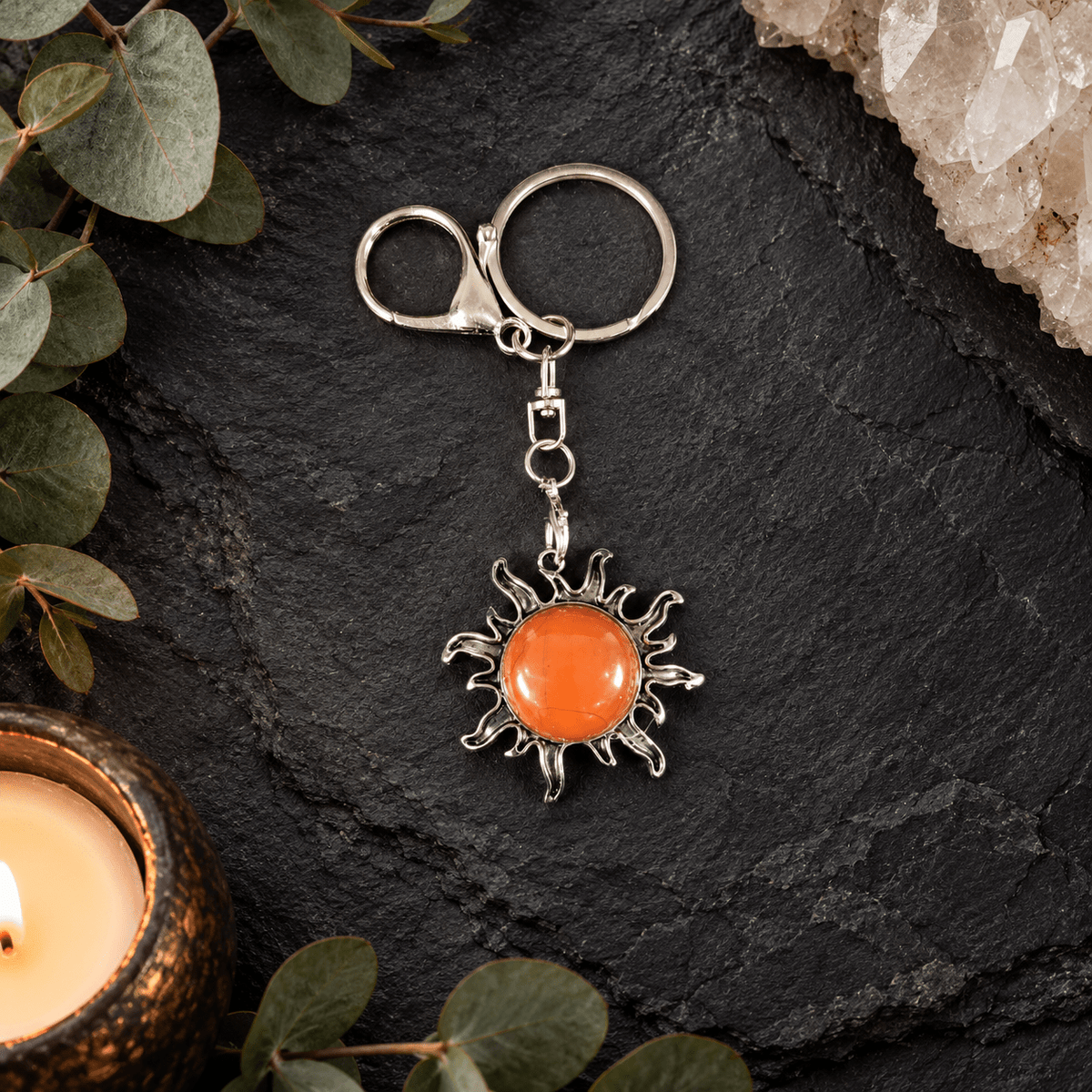 Red Jasper Sun Gemstone Keyring