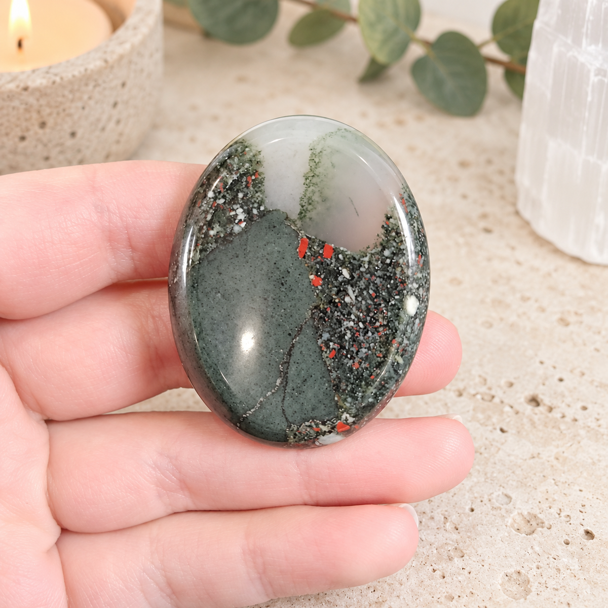 Bloodstone Oval Shape Worry Stone (Thumb Stone)
