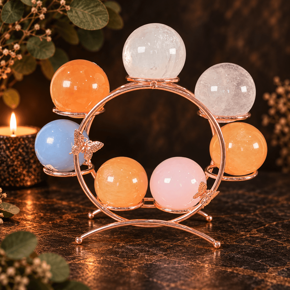 Rose Gold Metal Butterfly Sphere Stand