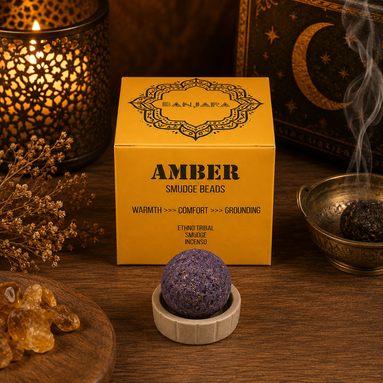 Amber Smudge Beads with Holder