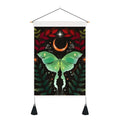Luna Moth on Black Banner with Red Leaves