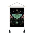 Luna Moth on Black Banner with Green Leaves
