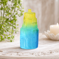 8cm-10cm Aura Coated Selenite Tower - Yellow/Blue