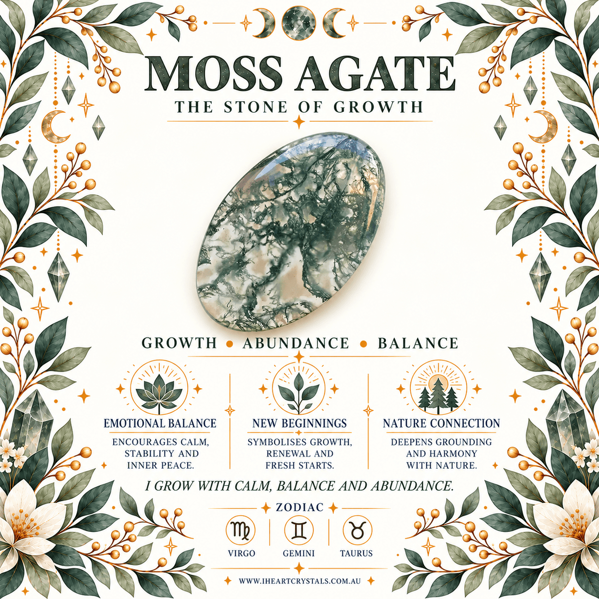 Moss Agate 60cm Adjustable Heart Necklace