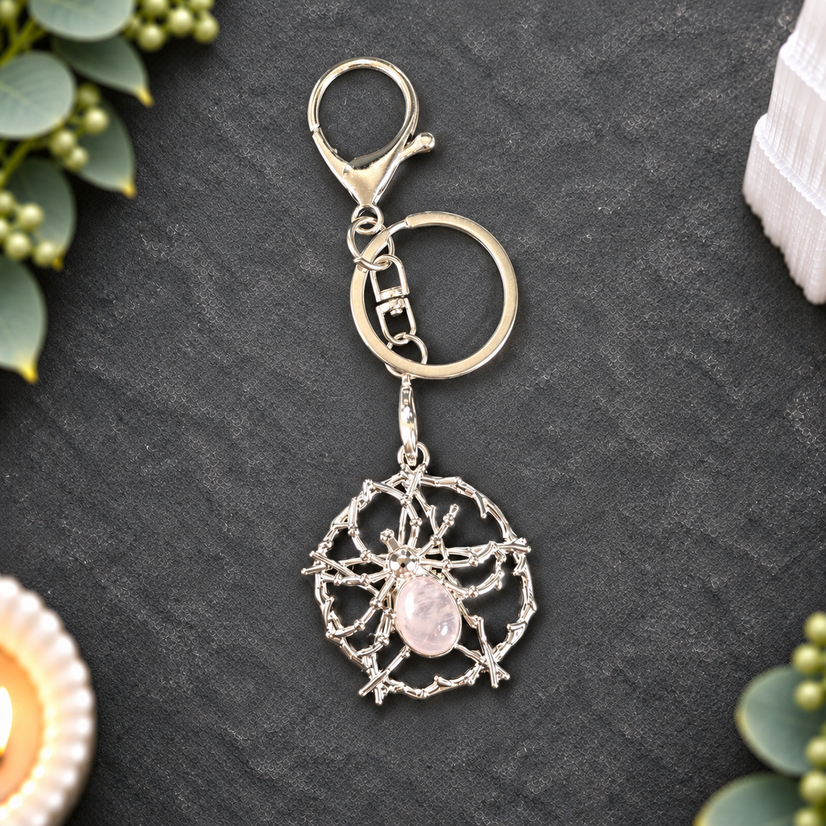 Rose Quartz Spider Keyring
