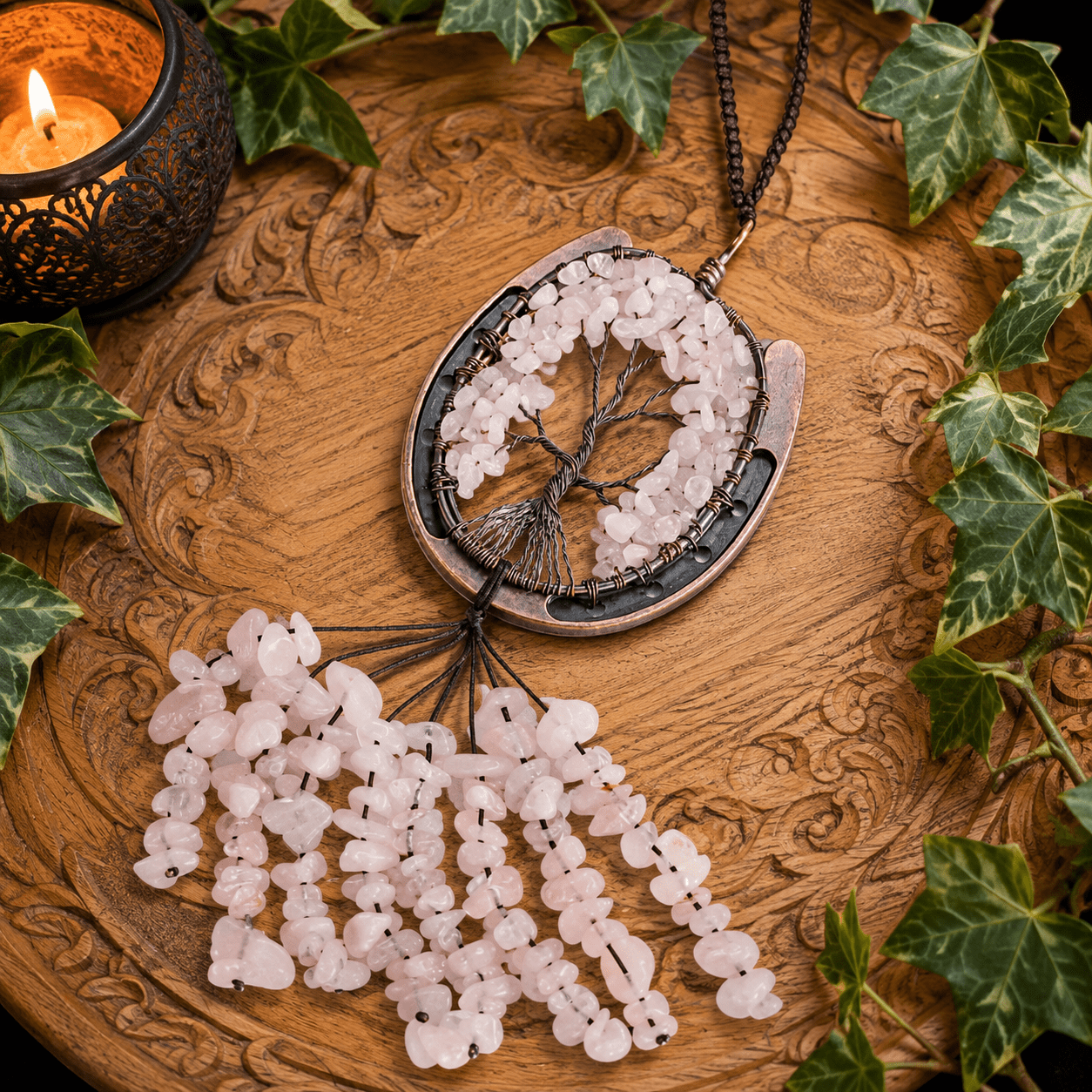 Rose Quartz Gemstone Chip Horseshoe Suncatcher