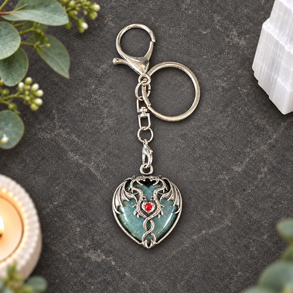 Ocean Jasper Dragon Heart Keyring