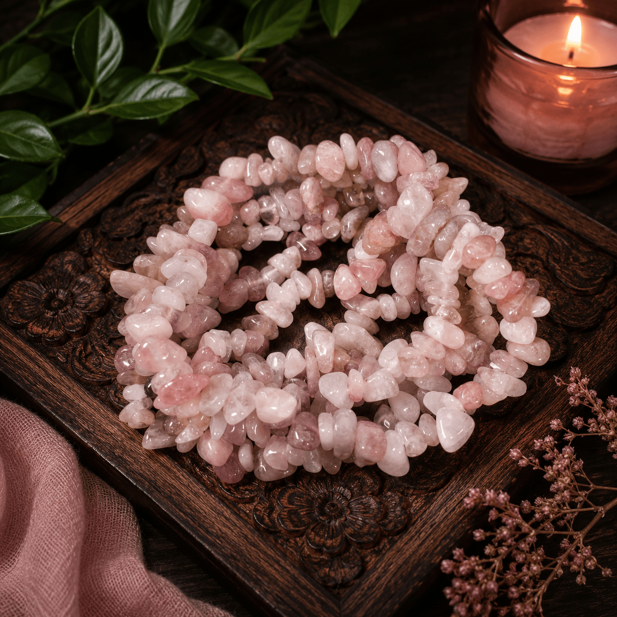 Pink Amethyst Gemstone Chip Bracelet