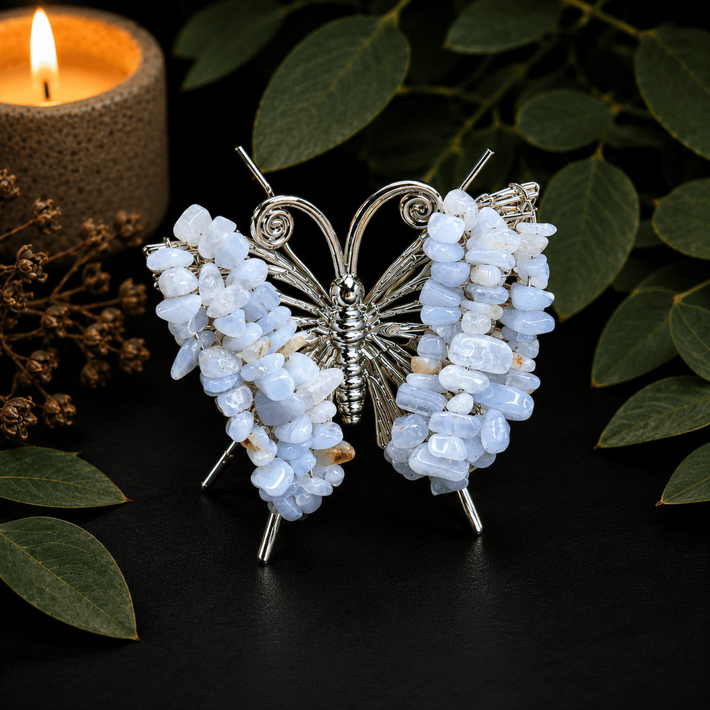 Blue Lace Agate Gemstone Butterfly