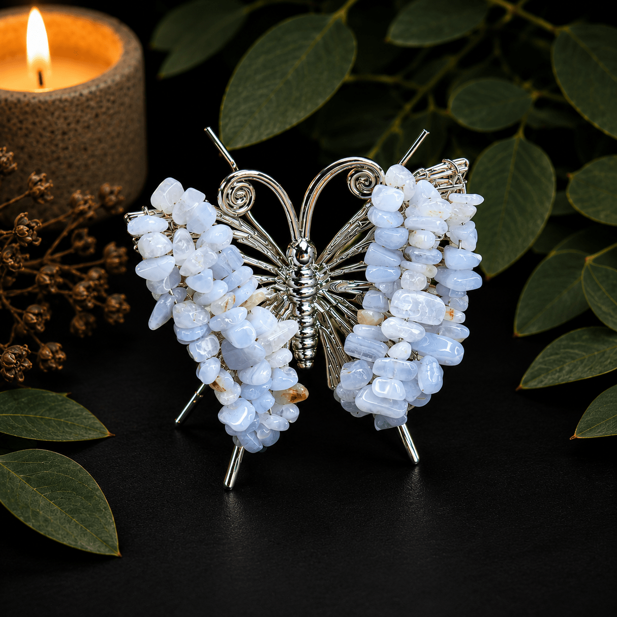 Blue Lace Agate Gemstone Butterfly