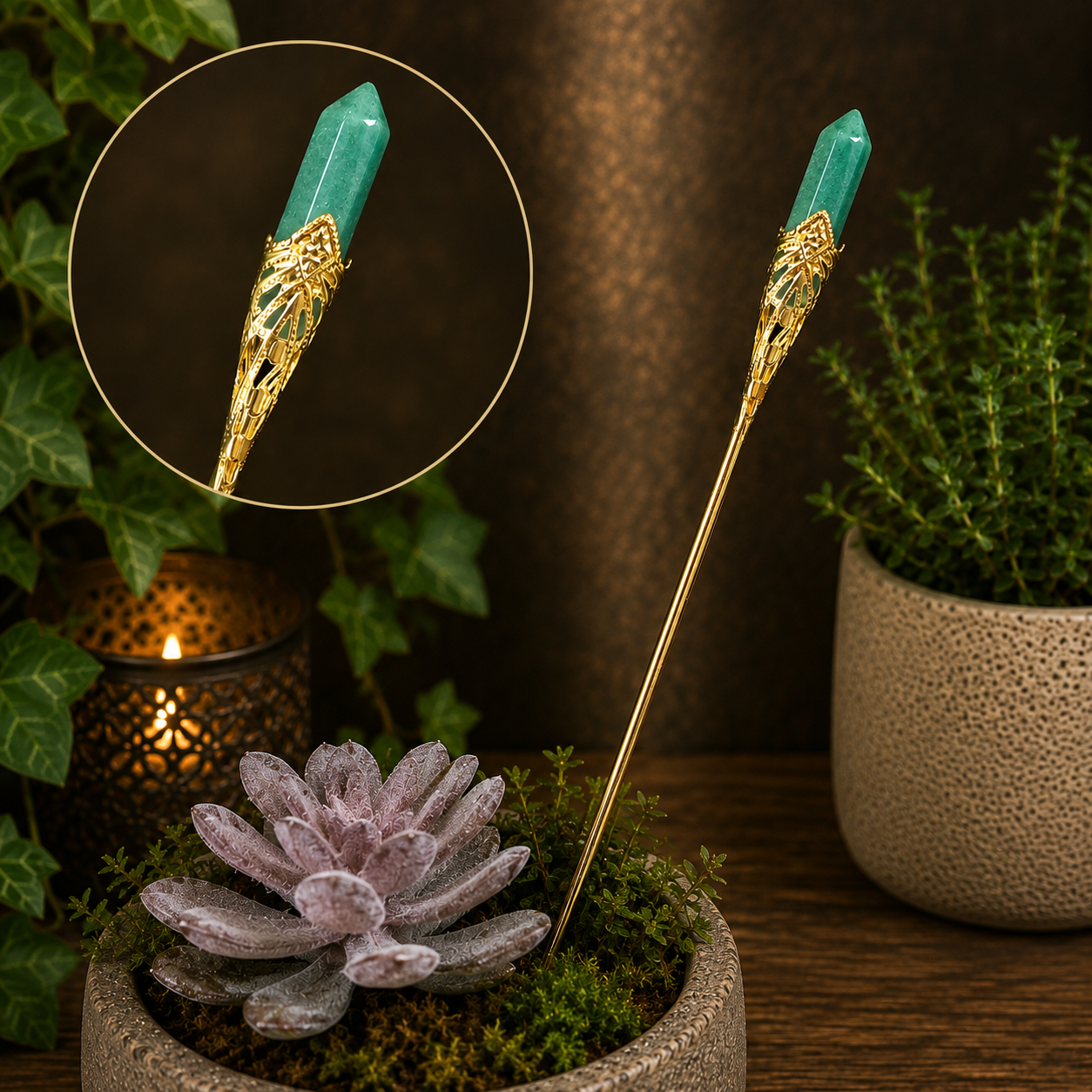 19cm Aventurine Garden Stick