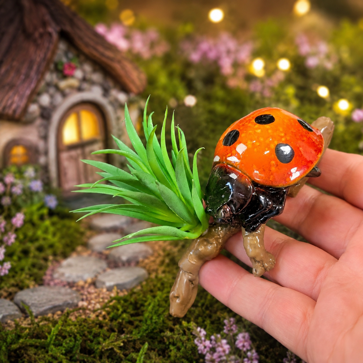 11cm Orange Ladybug Garden Ornament