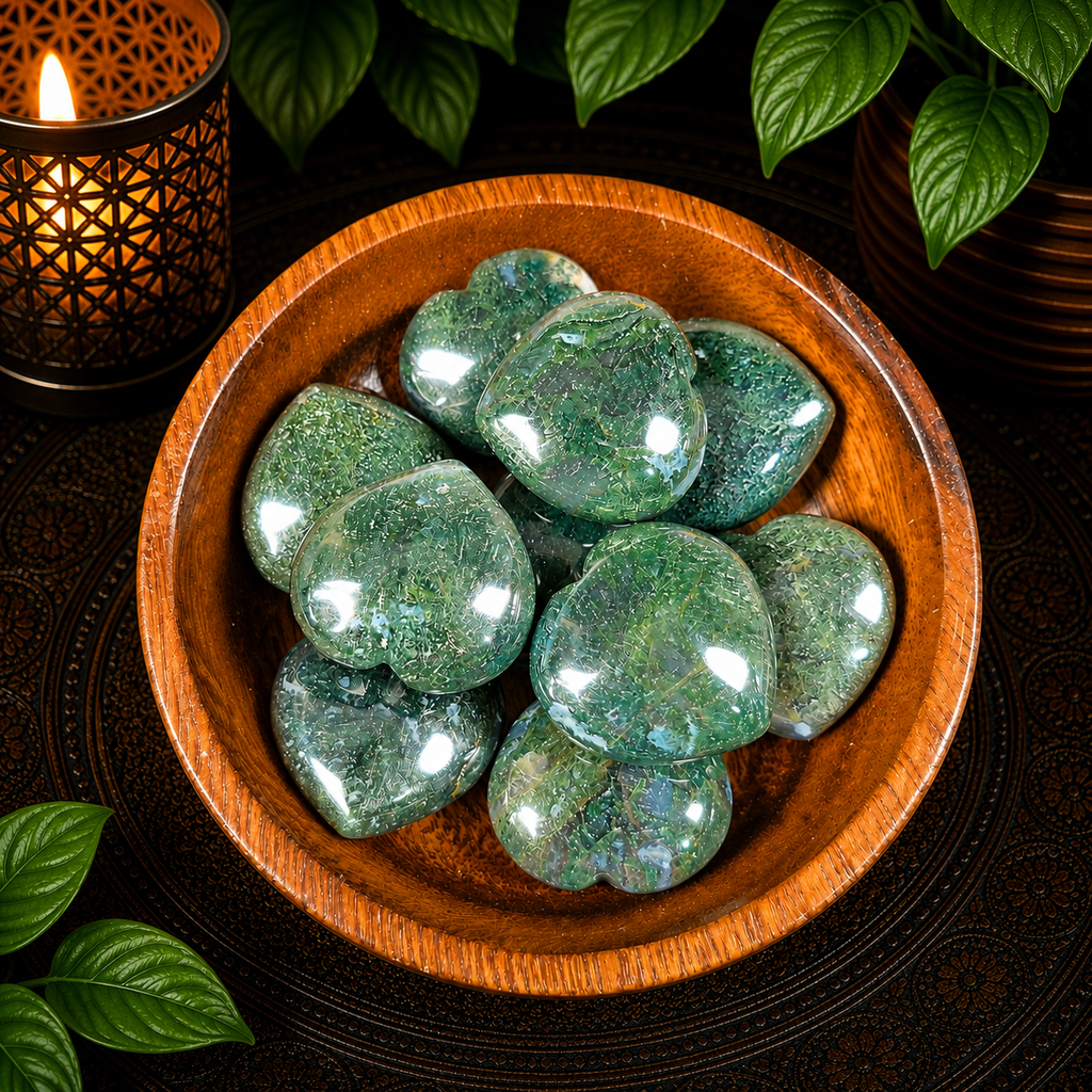 3cm Gemstone Heart - Moss Agate