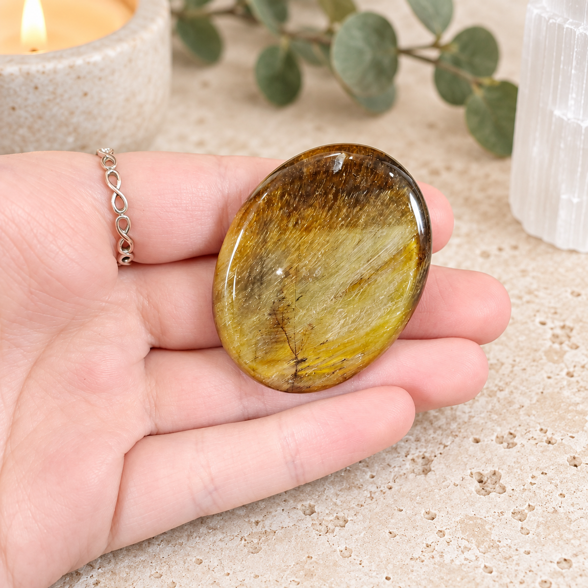 Tiger Eye Oval Shape Worry Stone (Thumb Stone)