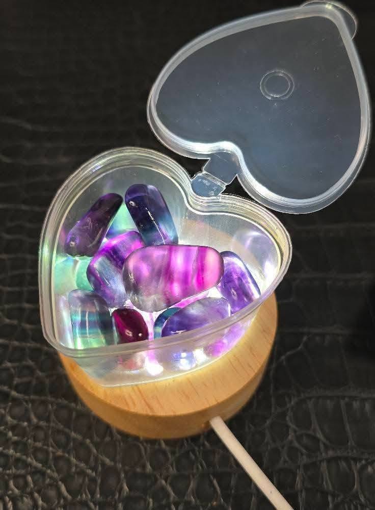 Fluorite Pebbles in Heart Container