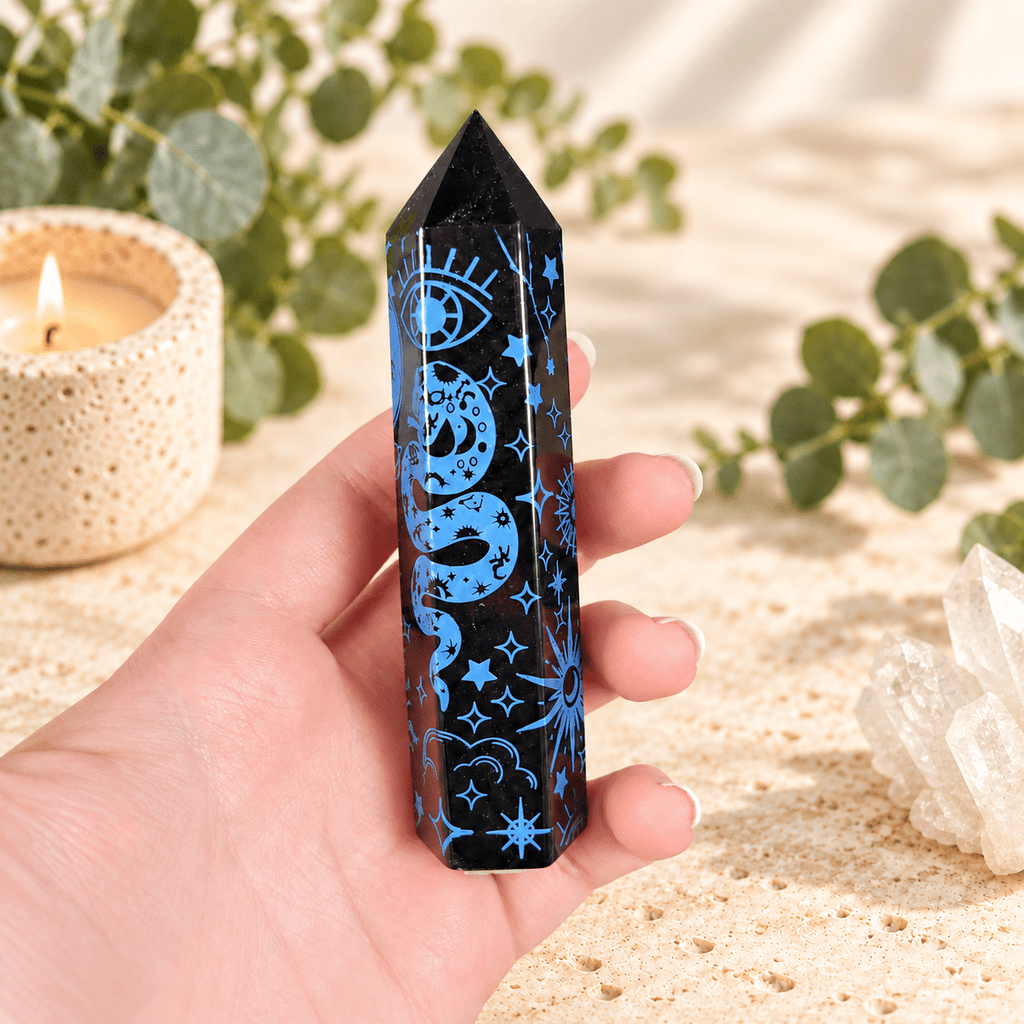 113g Dark Blue Celestial Print Black Obsidian Tower