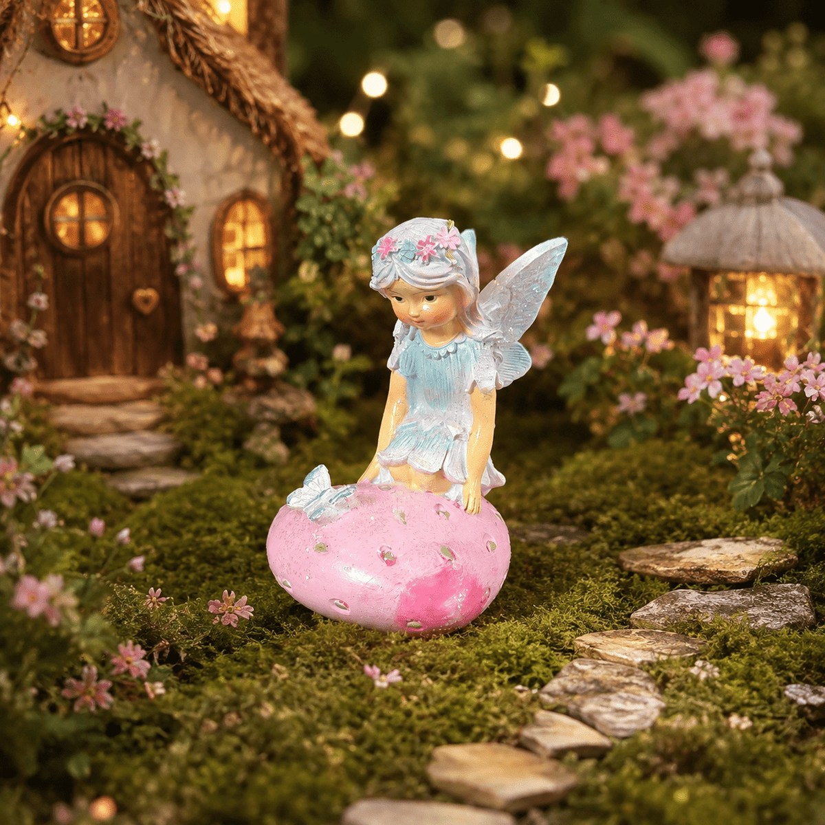 7cm Blue Fairy Kneeling on Mushroom