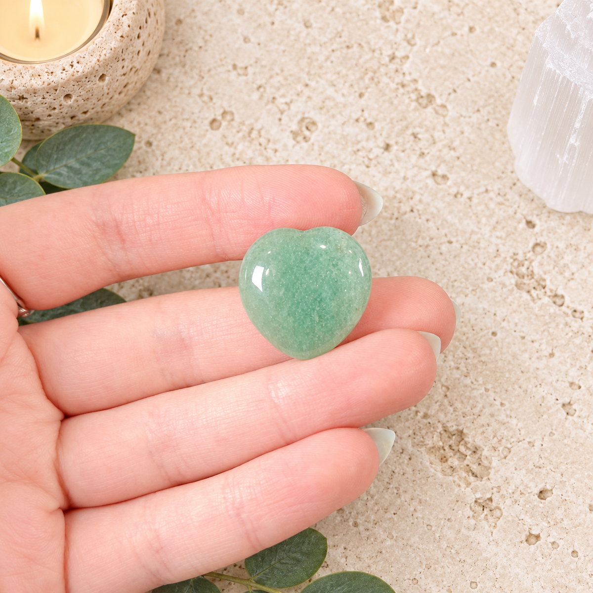 Green Strawberry Quartz 2cm Gemstone Heart