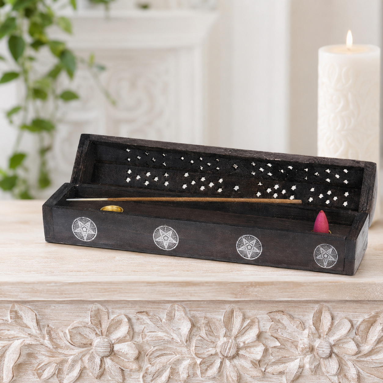 Black Magic Divination Incense Holder with 10 Incense Sticks (Lavender & Rosemary)
