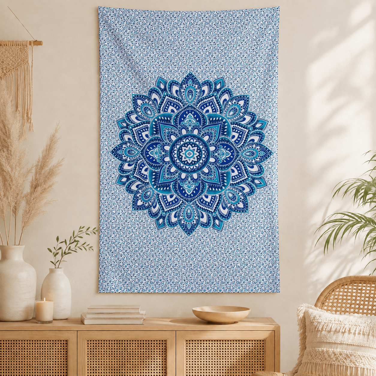 Blue Mandala Cotton Tapestry