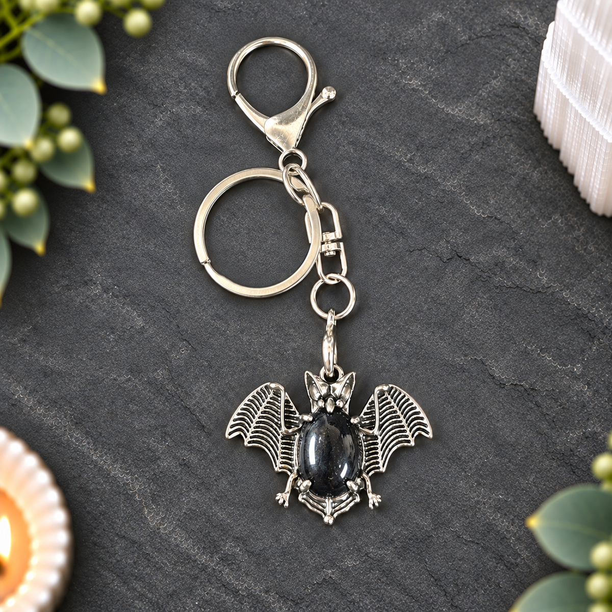 Black Obsidian Bat Keyring