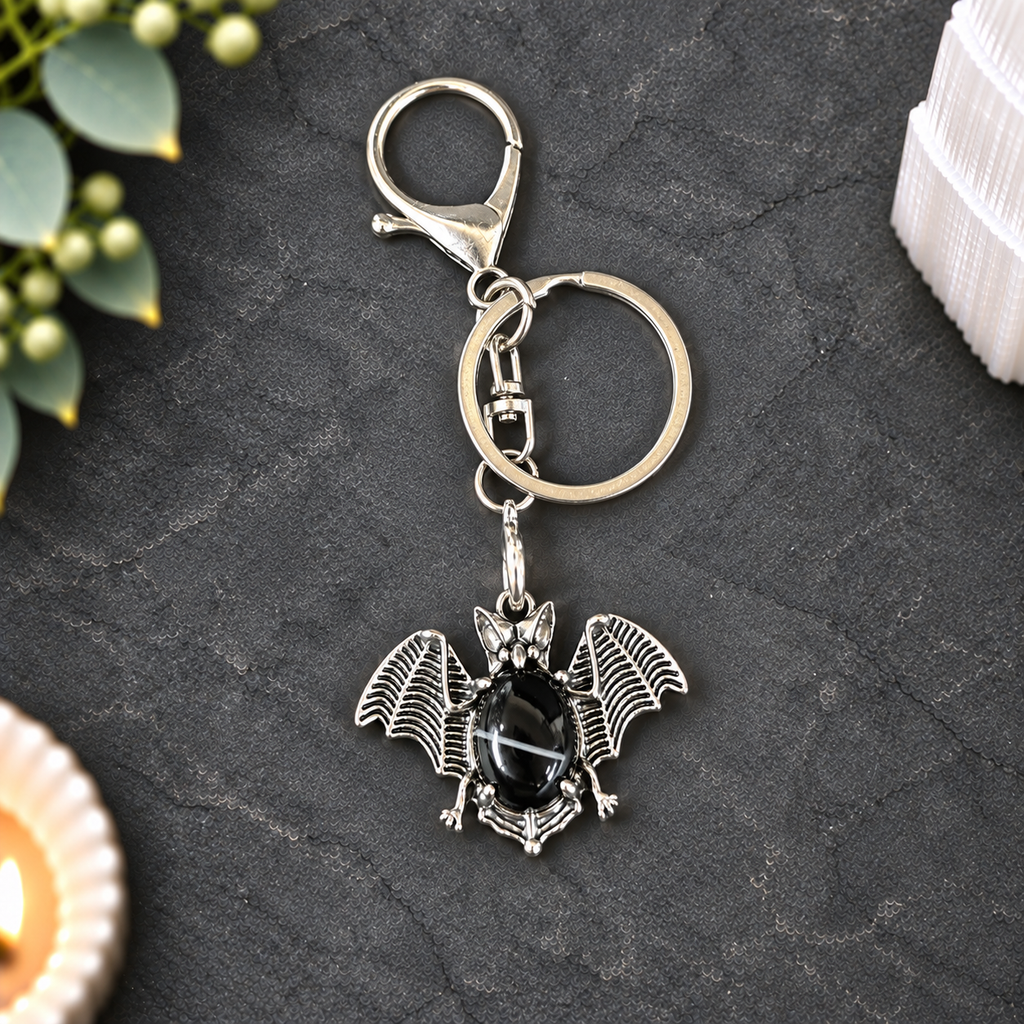 Black Banded Agate Bat Keyring