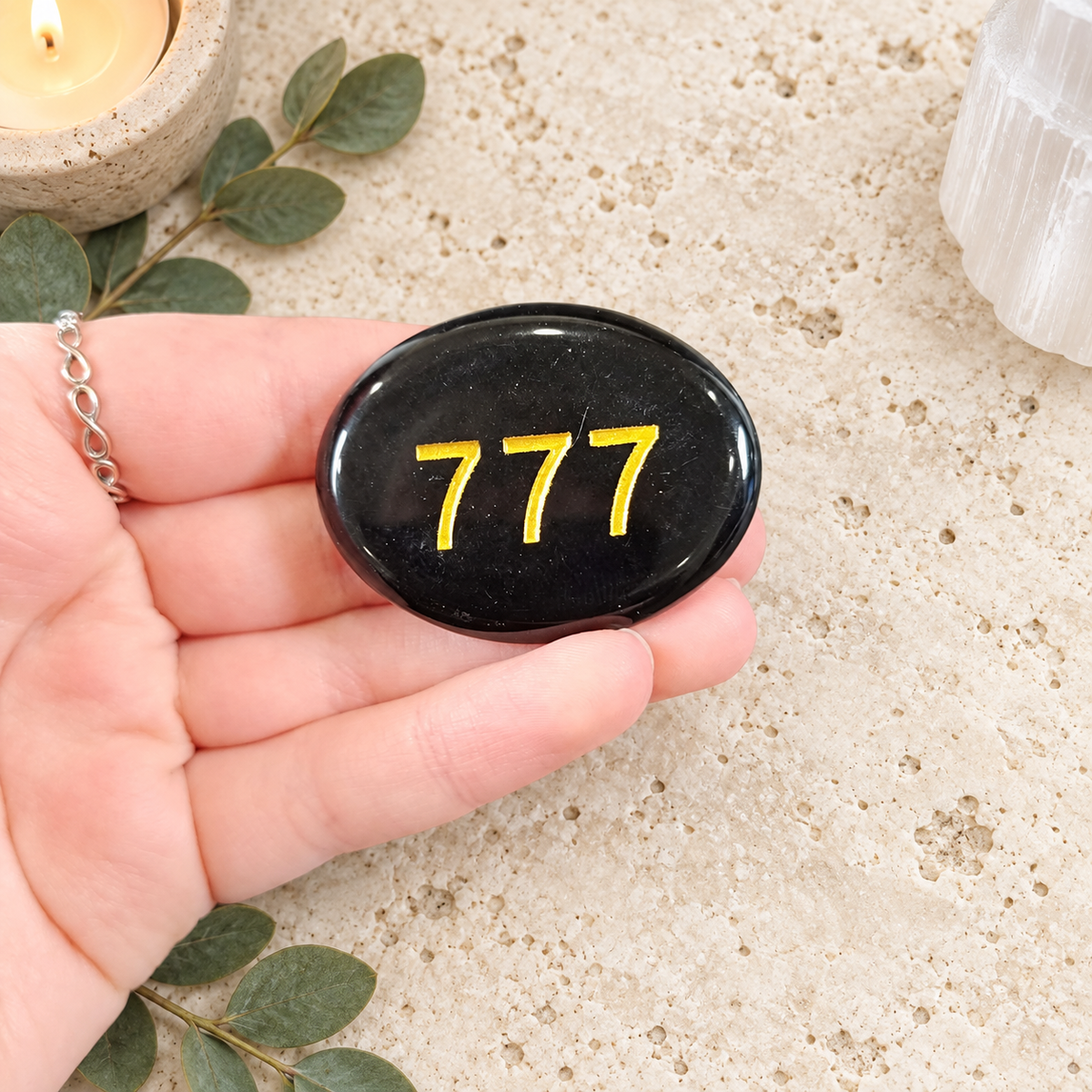 777 Obsidian Angel Number Palm - Divine Blessings Are On the Way