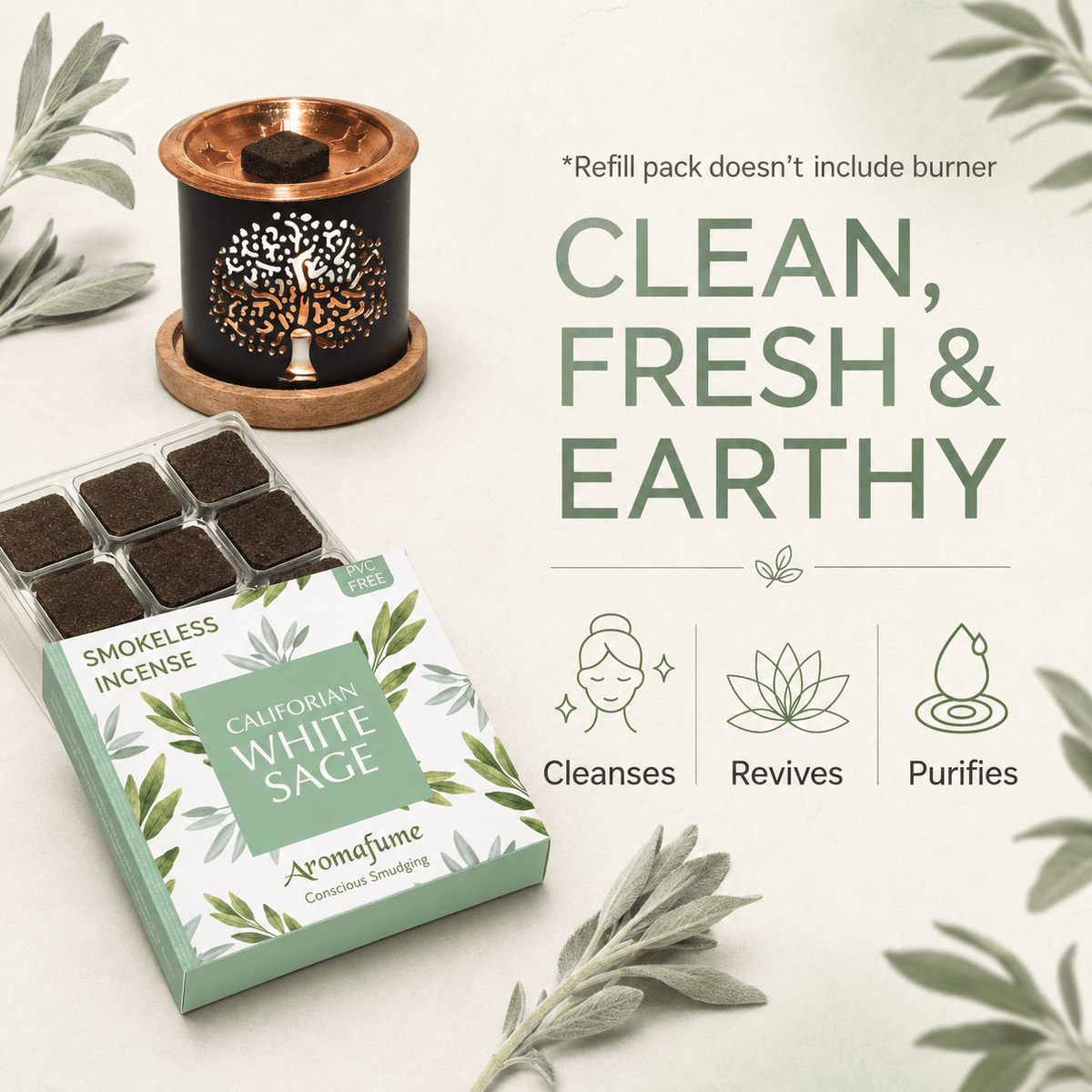 California White Sage Incense Bricks Refill Pack
